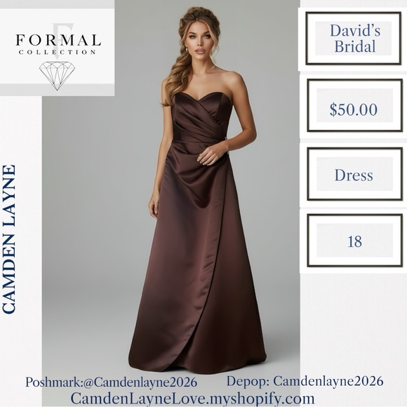 David's Bridal Dresses & Skirts - David's Bridal Chocolate Strapless Gown